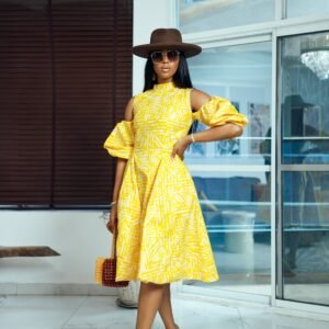 DANA AFRICAN PRINT COLD SHOULDER DRESS